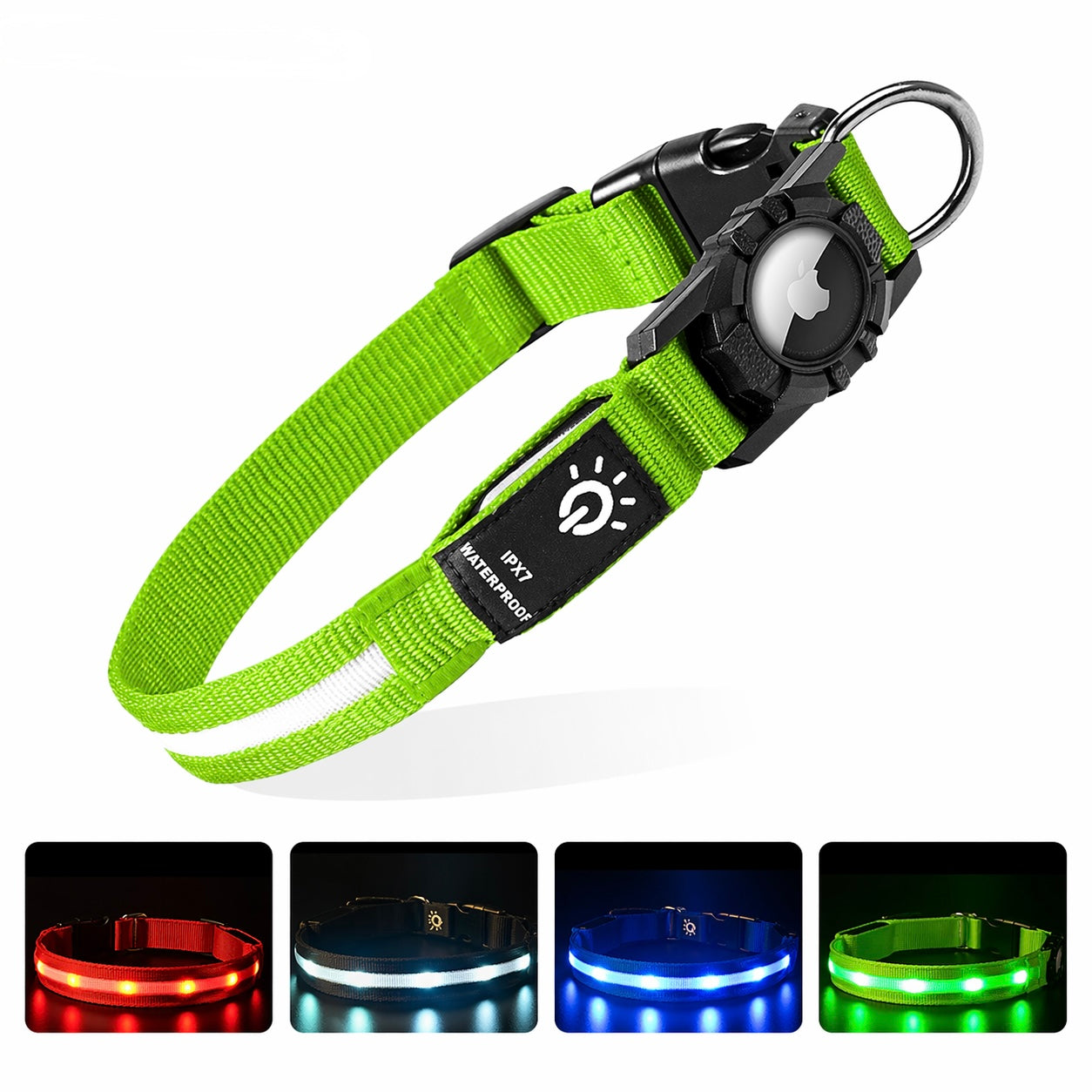 LED Dog Collar with AirTag Holder