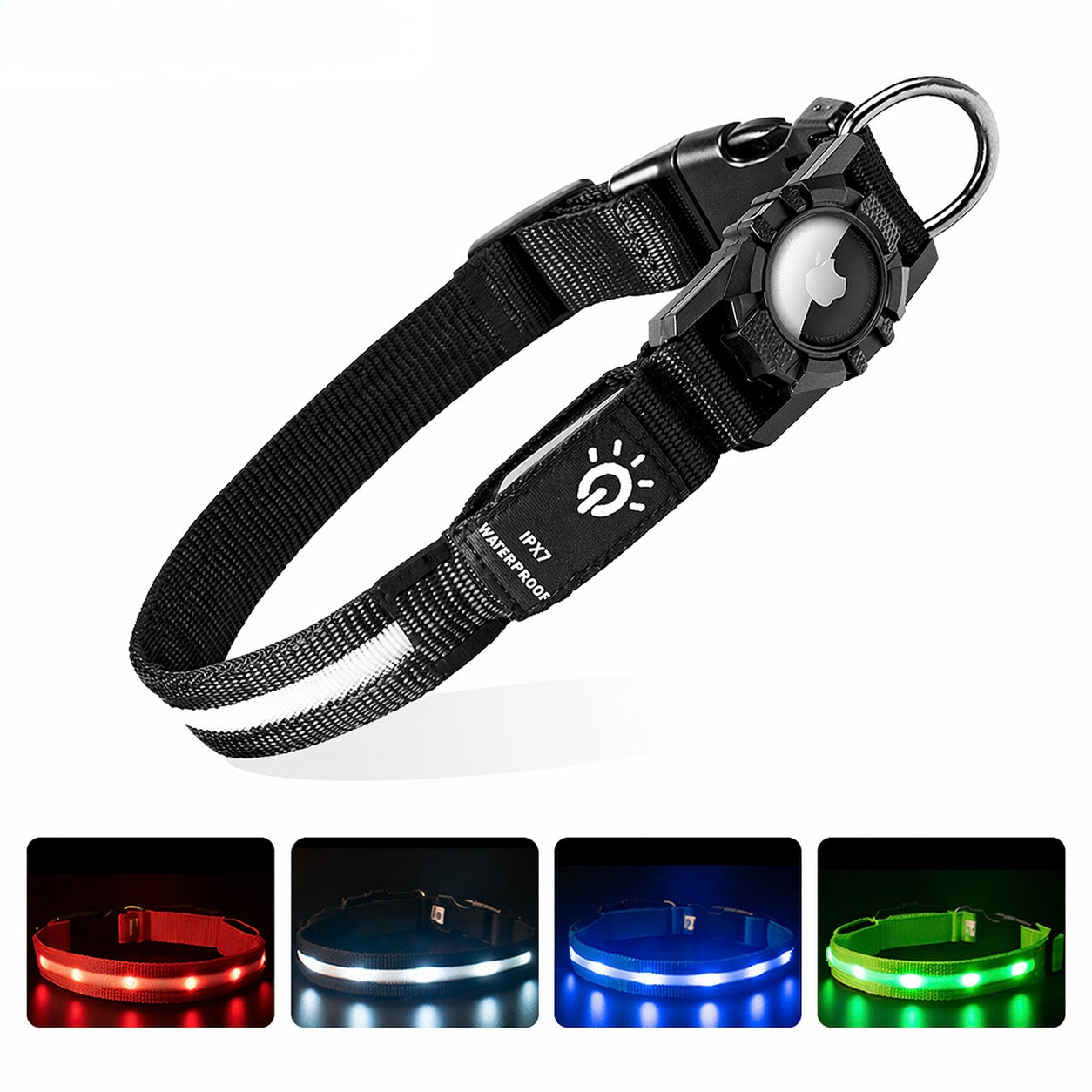 LED Dog Collar with AirTag Holder