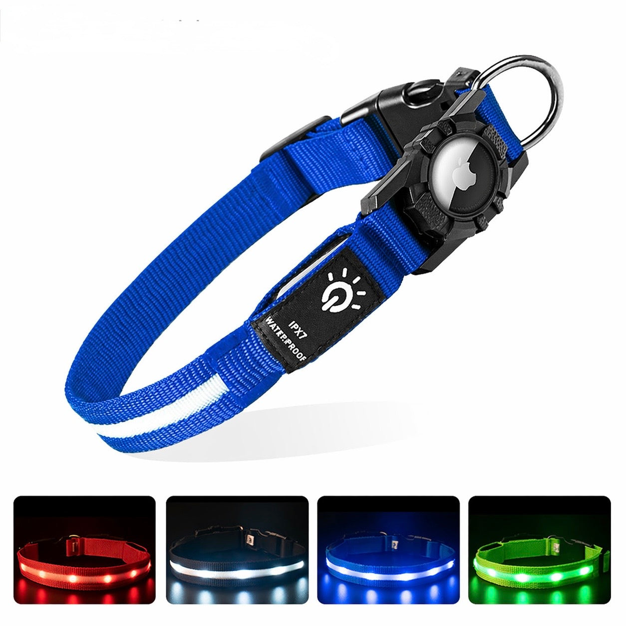 LED Dog Collar with AirTag Holder